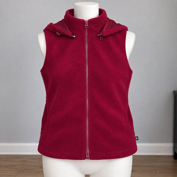 Express Jackets & Blazers - Vintage Y2K Express World Brand Fleece Vest Womens S Hooded Red 90’s Gorpcore